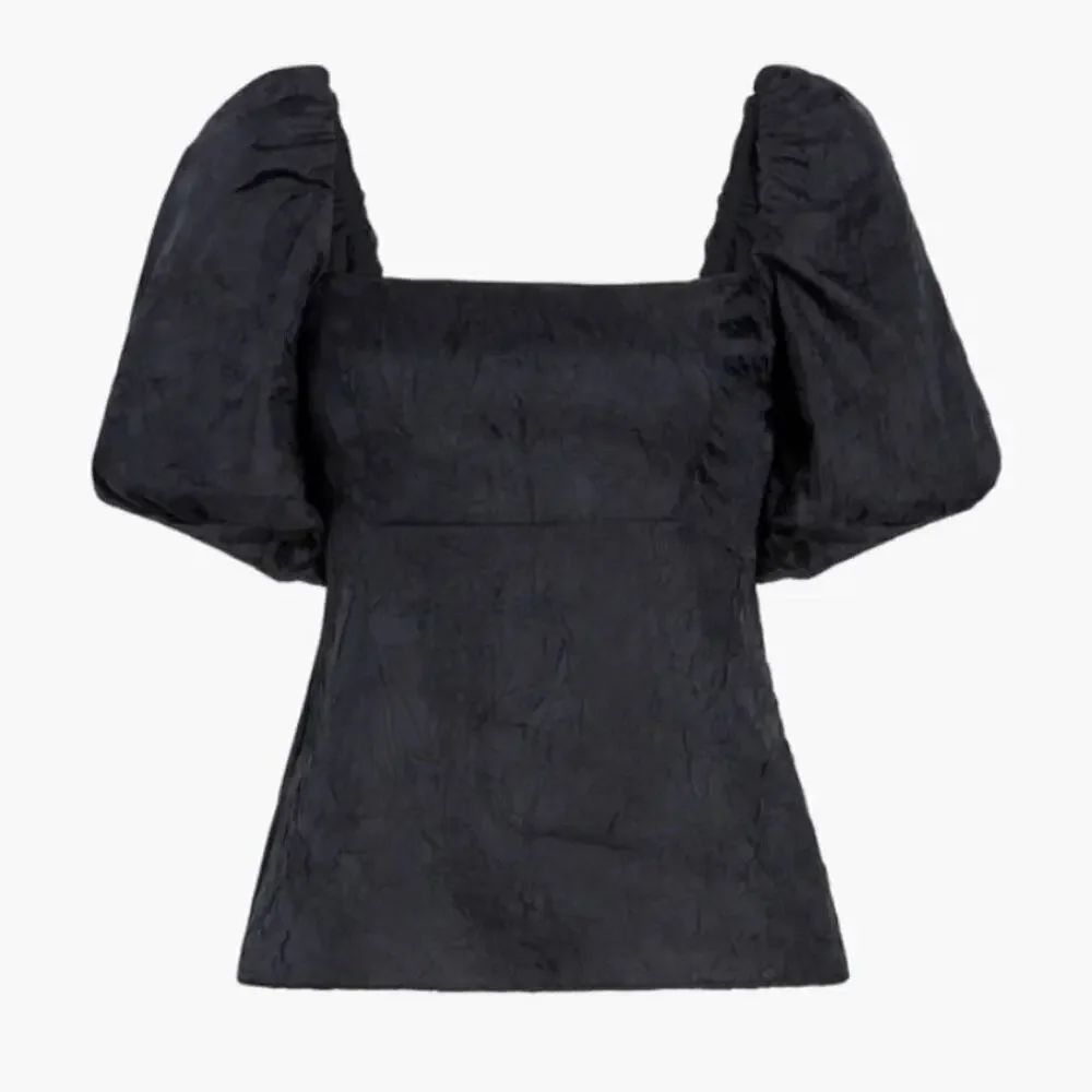 NWT Hill House Matilda Top Black Taffeta Puff Sleeves Large Milkmaid Coquette